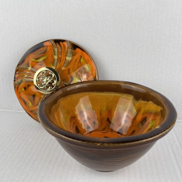 California USA Pottery 64 255 250 2501 Orange Brown Lazy Susan Serving Dish - Picture 9 of 11